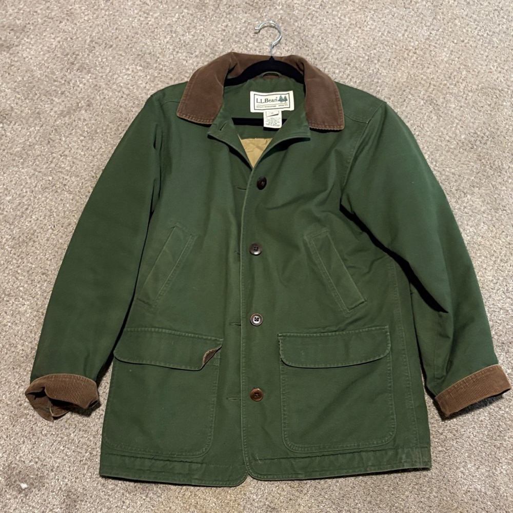 L.L. Bean Men's Olive Field Jacket with Brown Trim